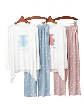 Chicmy-Simple Loose Cartoon Printed Pajamas Two Pieces Set